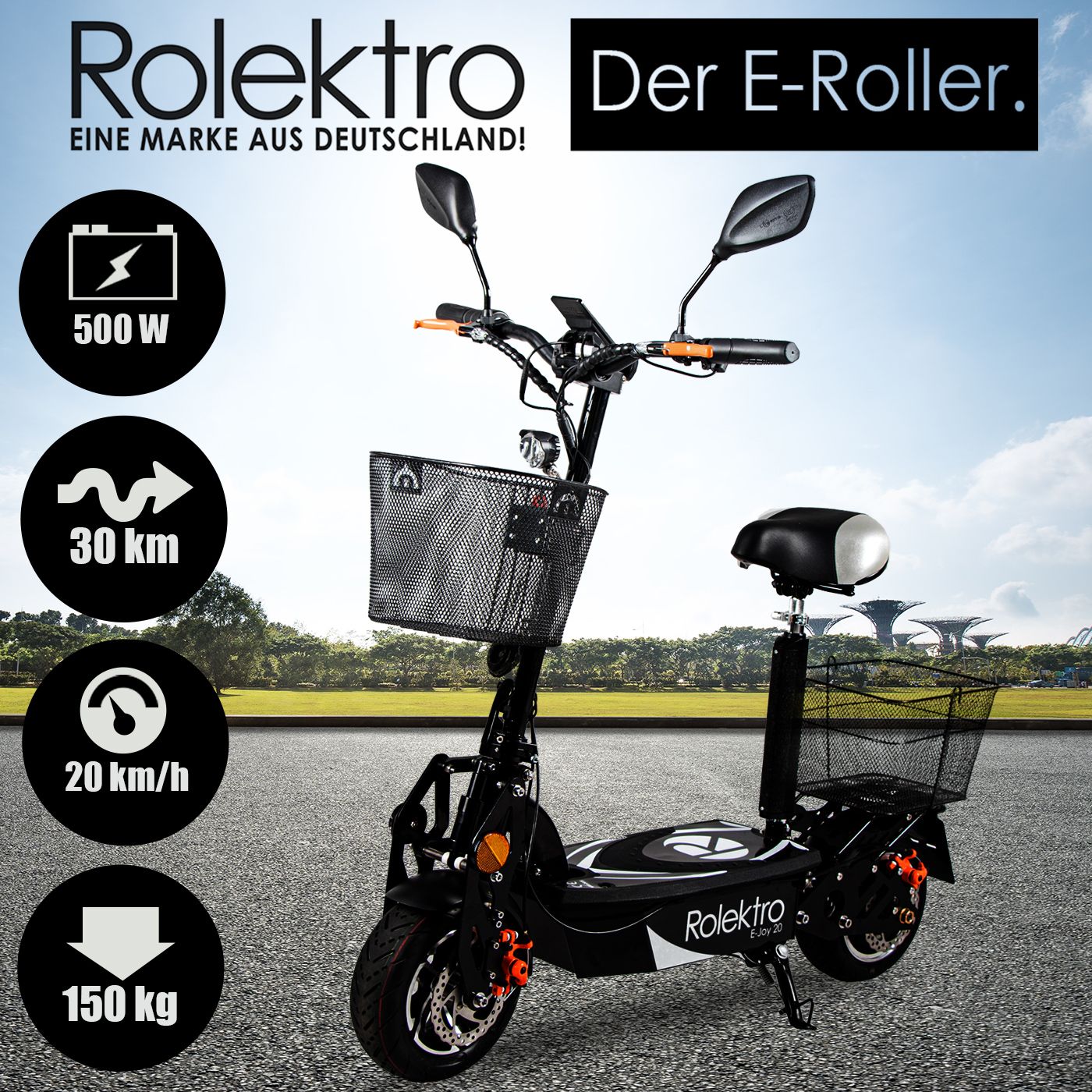 Rolektro E-Joy 20 Schwarz 36V-12AH 500 Watt Modell 2024 + kostenlos passende Abdeckplane