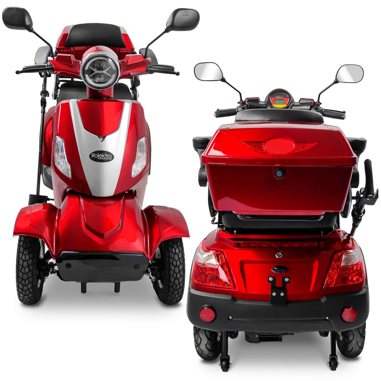 Rolektro Seniorenroller E-Quad 25 V.3 Rot Lithium 25 km/h Modell 2025 + kostenlos passende Abdeckplane