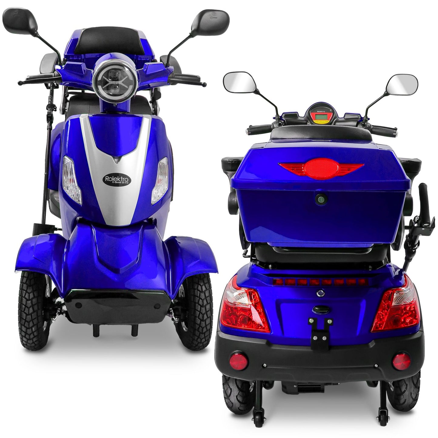Rolektro Seniorenroller E-Quad 25 V.3 Blau Lithium 25 km/h Modell 2025 + kostenlos passende Abdeckplane