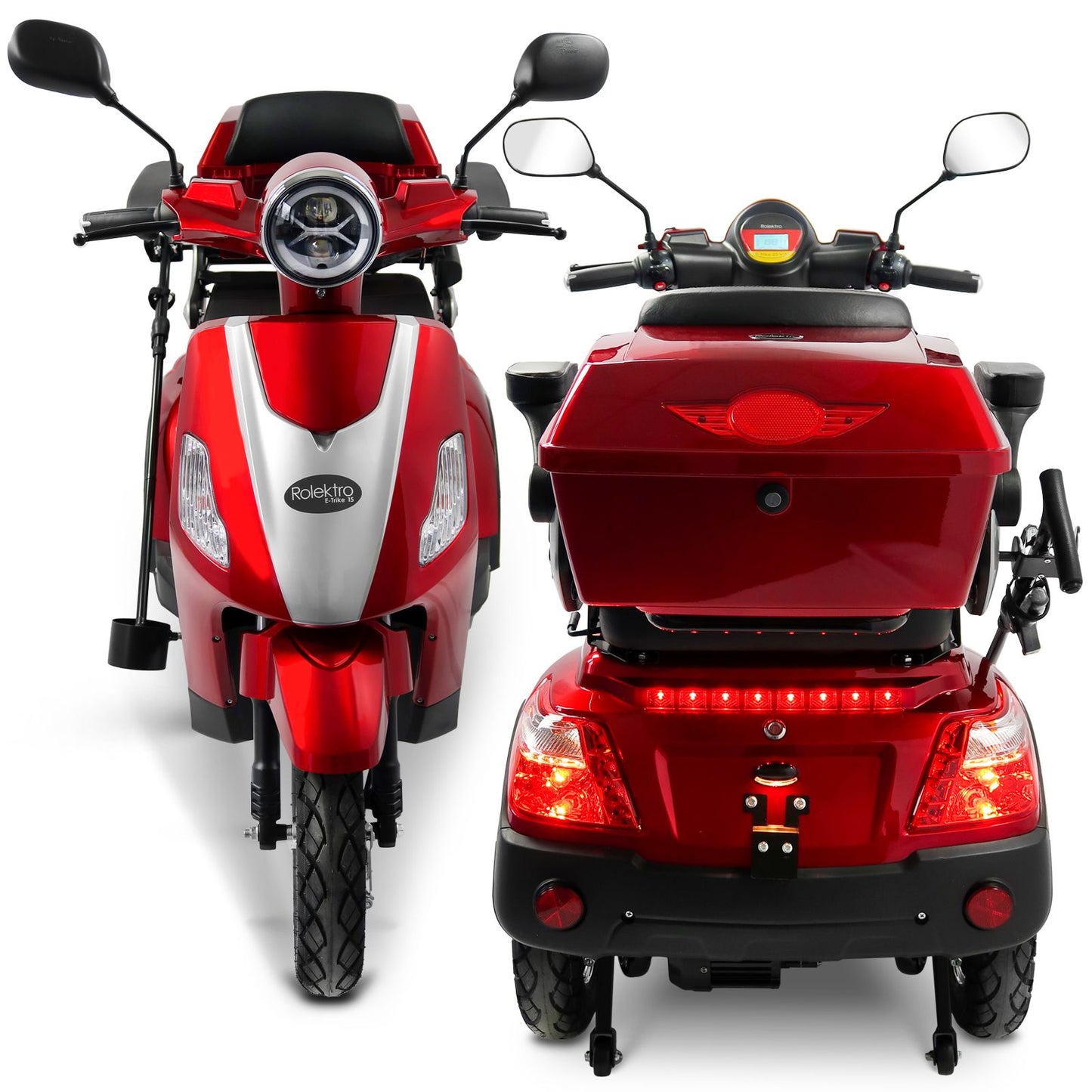 Rolektro E-Trike 15 V.3 Modell 2025 Lithium Rot 15 km/h + kostenlose Abdeckplane