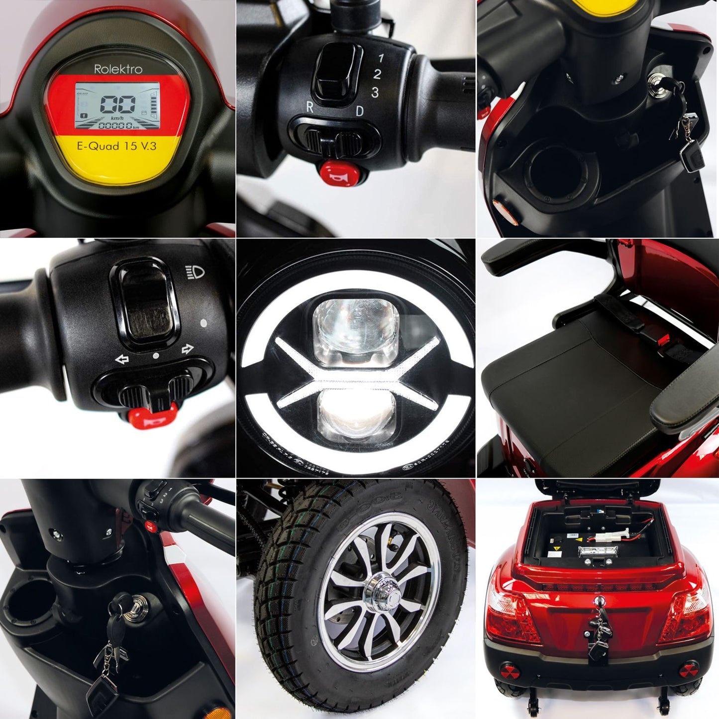 Rolektro Seniorenroller E-Quad 15 V.3 Lithium Rot 15 km/h Modell 2025 incl. Servicepaket und Probefahrt+ kostenlose Abdeckplane