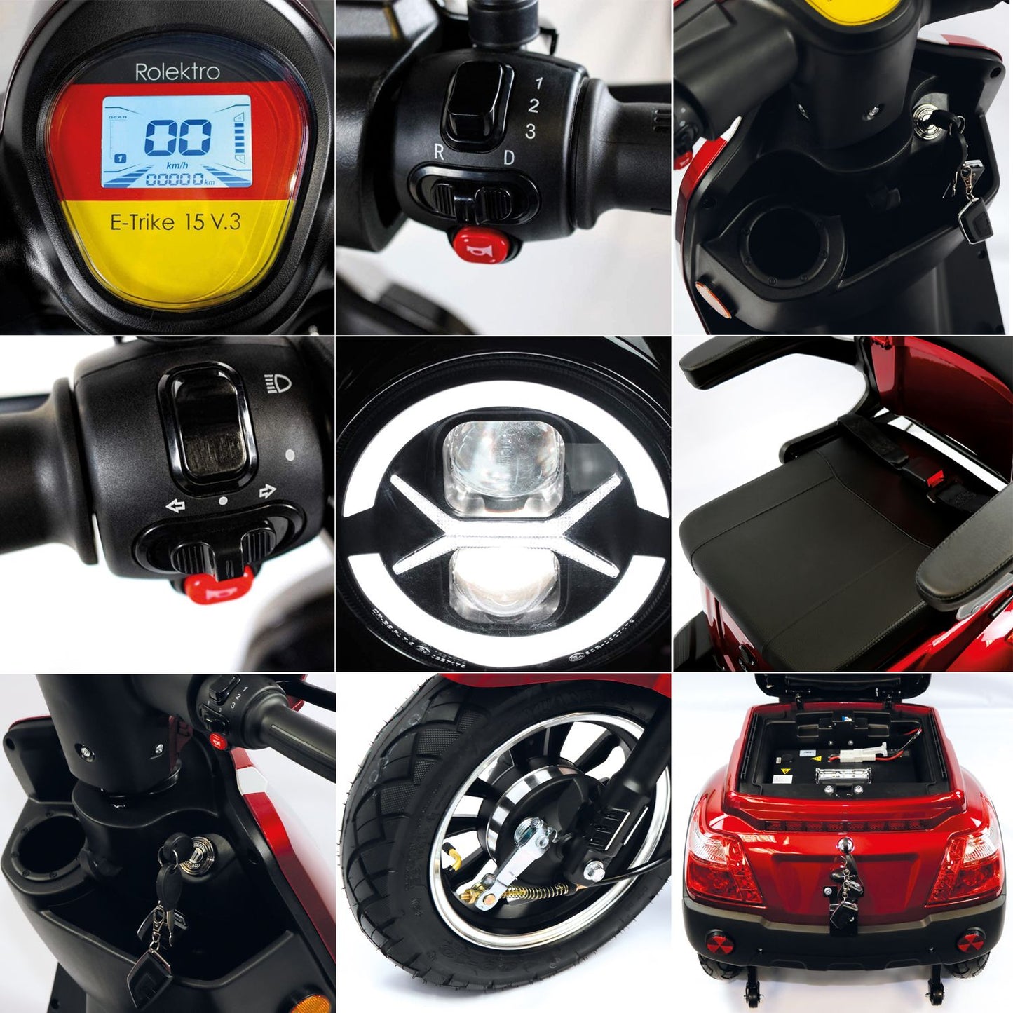 Rolektro E-Trike 15 V.3 Modell 2025 Lithium Rot 15 km/h incl. Servicepaket und Probefahrt + kostenlose Abdeckhülle