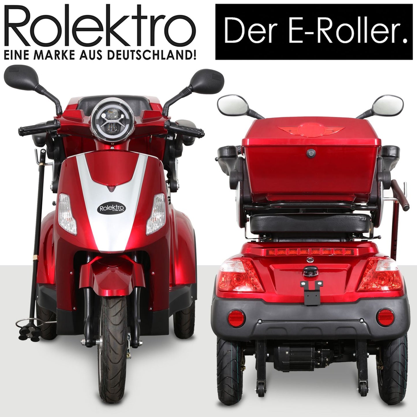 Rolektro Seniorenroller E-Trike 25 V.2 Rot Modell 2024 + kostenlos passende Abdeckplane