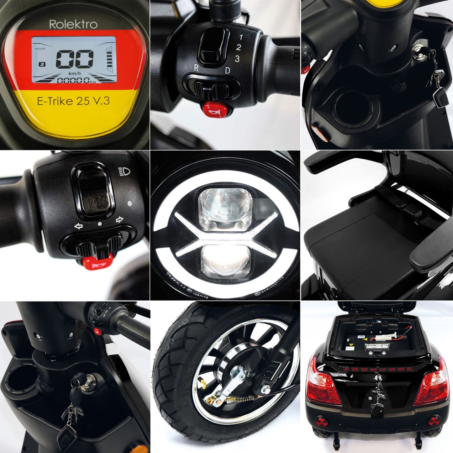 Rolektro Seniorenroller E-Trike 25 V.3 Lithium Schwarz 25 km/h Modell 2025 + kostenlos passende Abdeckplane