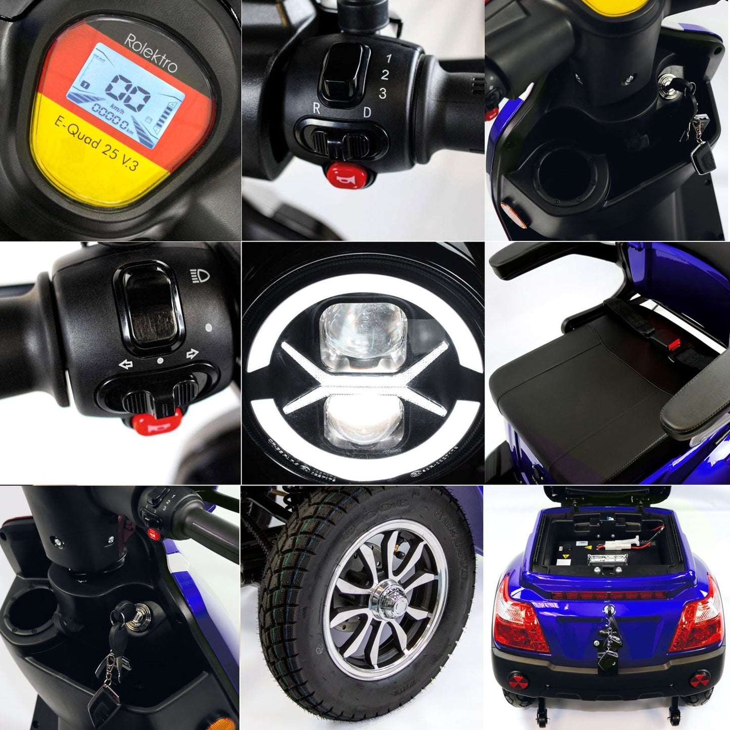 Rolektro Seniorenroller E-Quad 25 V.3 Blau Lithium 25 km/h Modell 2025 + kostenlos passende Abdeckplane