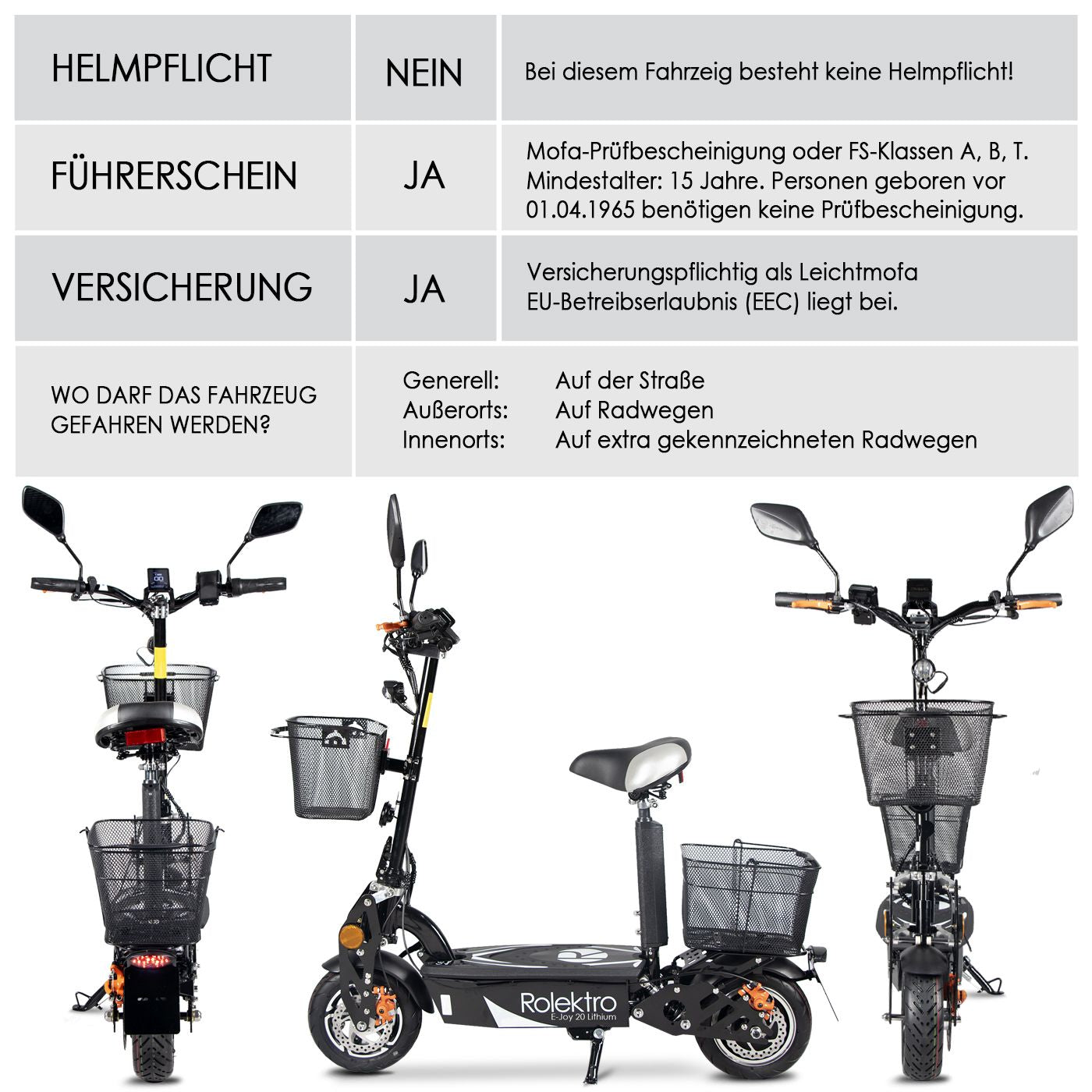 Rolektro E-Joy 20 Lithium 20 km/h Modell 2025 + passende Abdeckhülle