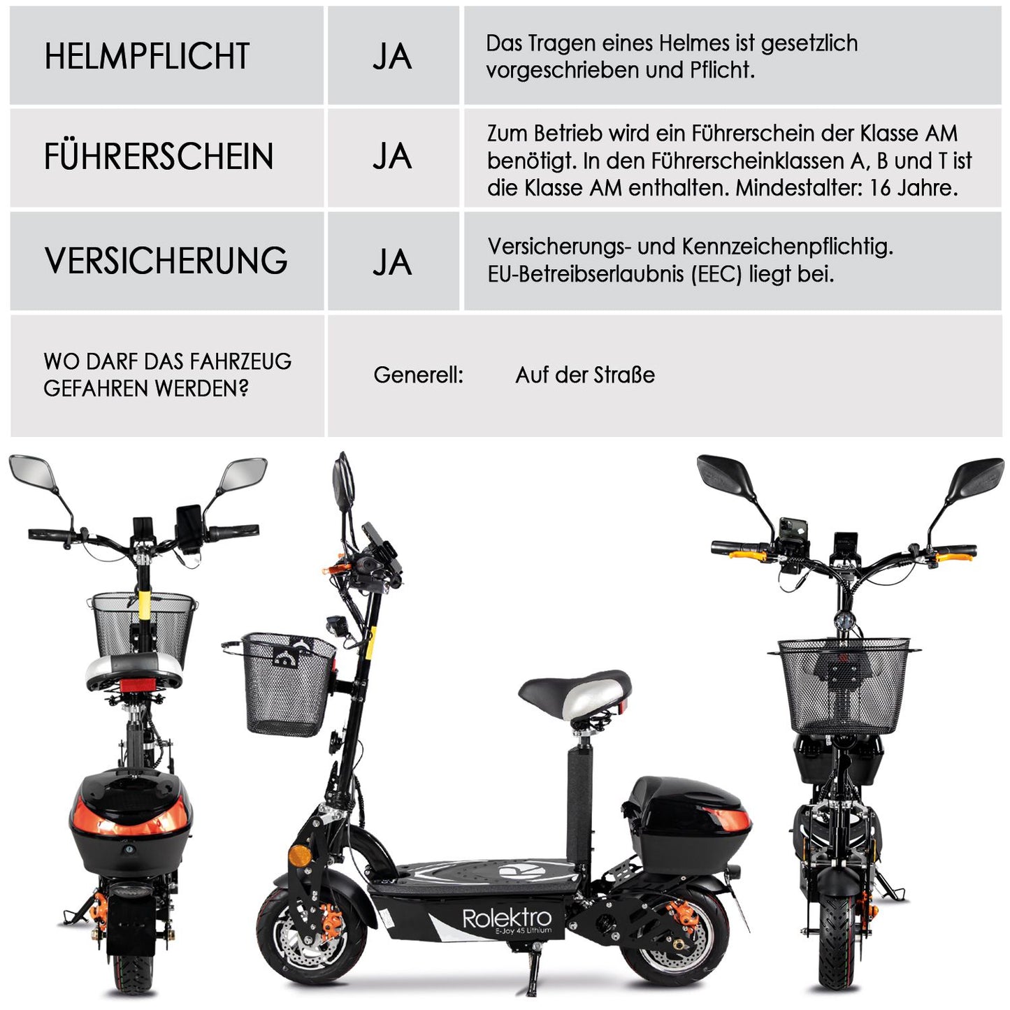 Rolektro E-Joy 45 Lithium 45 km/h Modell 2025 + passende Abdeckhülle